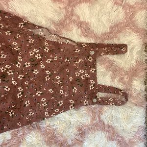 pink, floral, overall dress, worn a few times <3